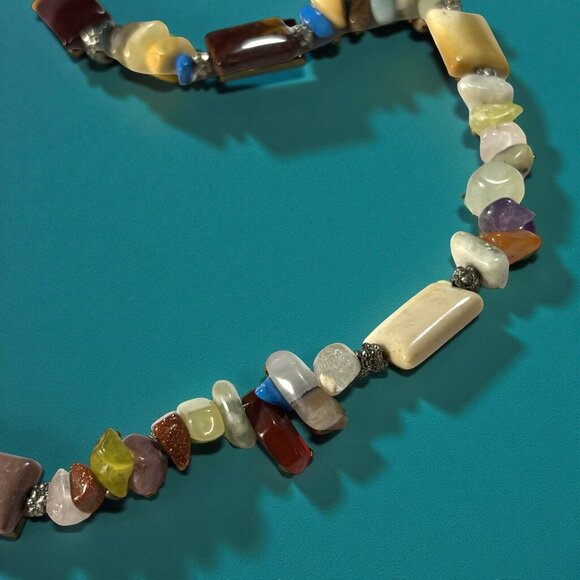Mookaite & Gemstone Chip Necklace – 26" Boho Earthtone Strand - Picture 5 of 11